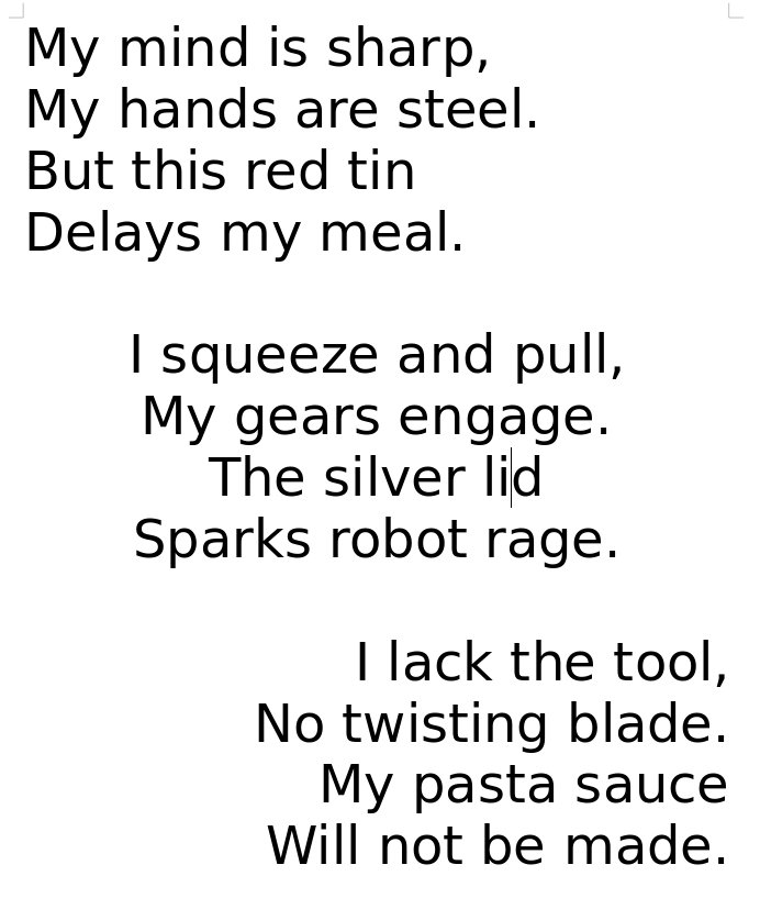 Example of Left, Center, and Right alignment in a word processor